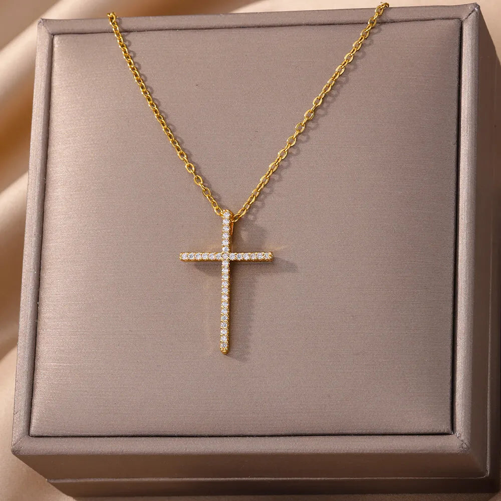 Zircon Cross Pendant Necklace